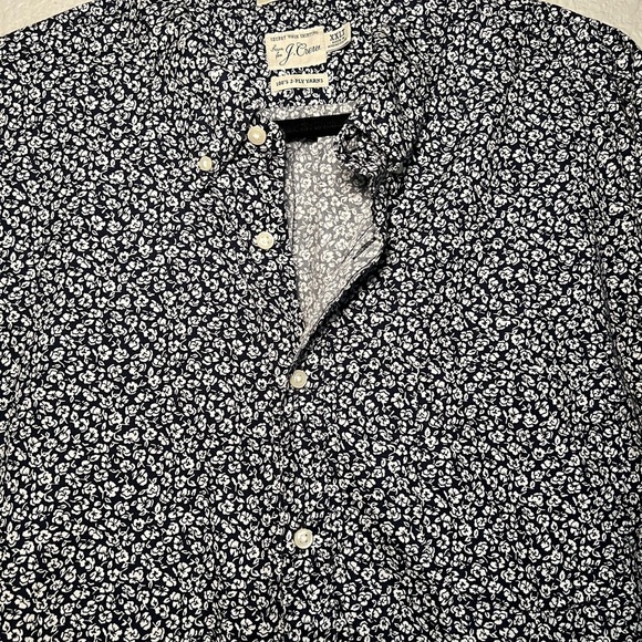 J Crew Floral Navy Button Up Casual Short Sleeve XXLT - Picture 3 of 5